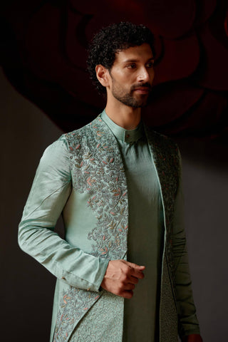 Jatin Malik-Smokey Grey Pallid Shrug And Kurta Set-INDIASPOPUP.COM