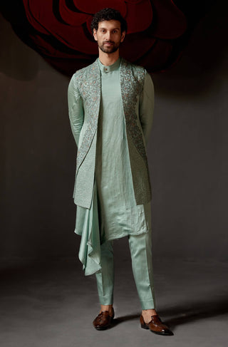 Jatin Malik-Smokey Grey Pallid Shrug And Kurta Set-INDIASPOPUP.COM