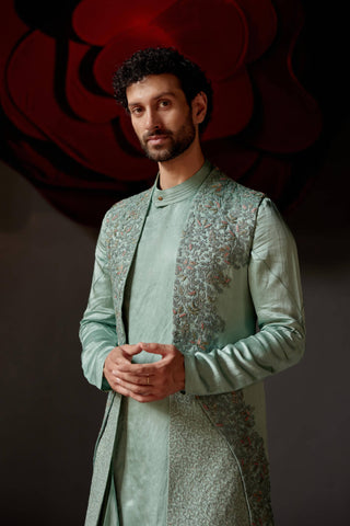 Jatin Malik-Smokey Grey Pallid Shrug And Kurta Set-INDIASPOPUP.COM