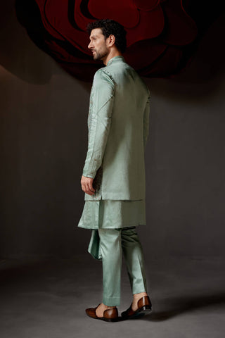 Jatin Malik-Smokey Grey Pallid Shrug And Kurta Set-INDIASPOPUP.COM