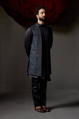 Jatin Malik-Midnight Blue Shrug And Kurta Set-INDIASPOPUP.COM