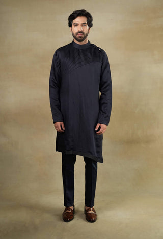 Jatin Malik-Midnight Blue Shrug And Kurta Set-INDIASPOPUP.COM