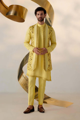 Jatin Malik-Yellow Shrug And Kurta Set-INDIASPOPUP.COM