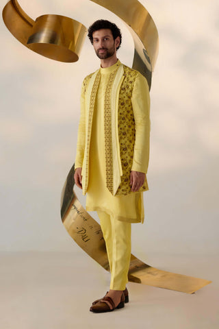 Jatin Malik-Yellow Shrug And Kurta Set-INDIASPOPUP.COM