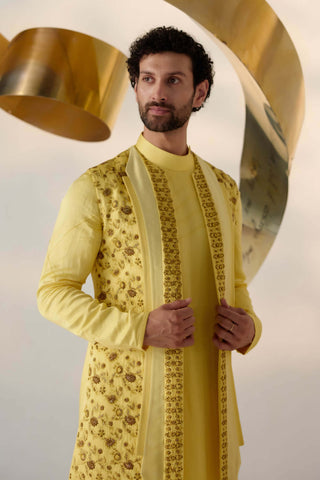 Jatin Malik-Yellow Shrug And Kurta Set-INDIASPOPUP.COM