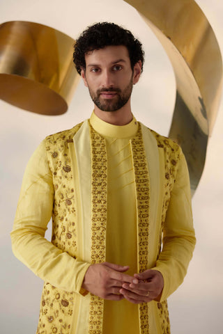 Jatin Malik-Yellow Shrug And Kurta Set-INDIASPOPUP.COM