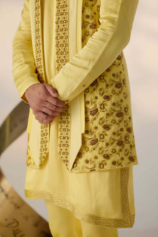 Jatin Malik-Yellow Shrug And Kurta Set-INDIASPOPUP.COM