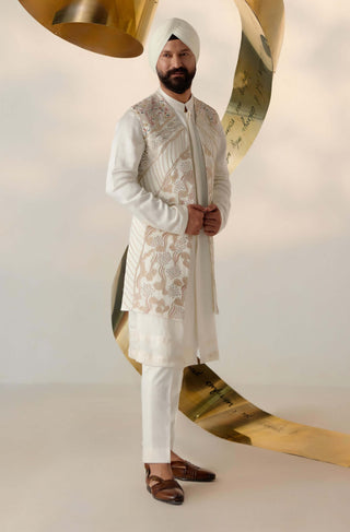 Jatin Malik-Dirty Ivory Shrug And Kurta Set-INDIASPOPUP.COM