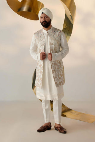 Jatin Malik-Dirty Ivory Shrug And Kurta Set-INDIASPOPUP.COM