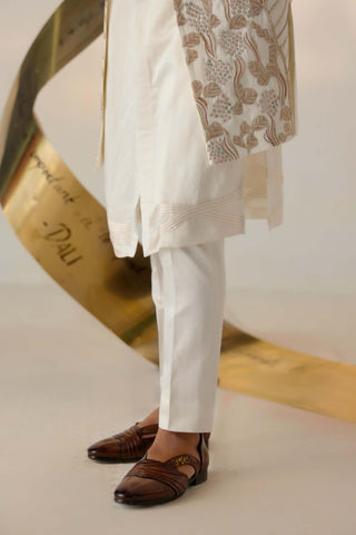 Jatin Malik-Dirty Ivory Shrug And Kurta Set-INDIASPOPUP.COM