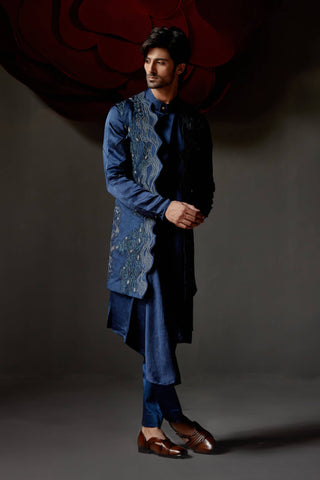 Jatin Malik-Dusky Blue Shrug And Kurta Set-INDIASPOPUP.COM