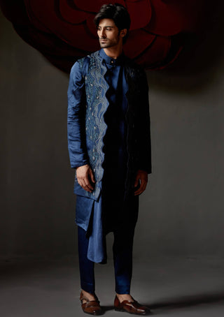 Jatin Malik-Dusky Blue Shrug And Kurta Set-INDIASPOPUP.COM
