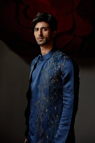 Jatin Malik-Dusky Blue Shrug And Kurta Set-INDIASPOPUP.COM