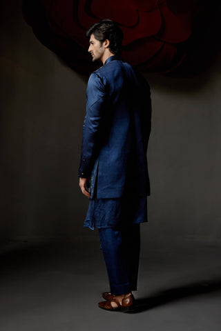 Jatin Malik-Dusky Blue Shrug And Kurta Set-INDIASPOPUP.COM