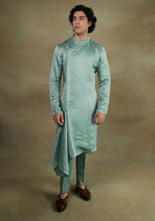 Jatin Malik-Chateau Grey Drape Kurta And Trousers-INDIASPOPUP.COM