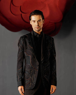 Jatin Malik-Coal Black Tuxedo Set-INDIASPOPUP.COM