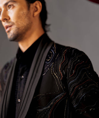 Jatin Malik-Coal Black Tuxedo Set-INDIASPOPUP.COM