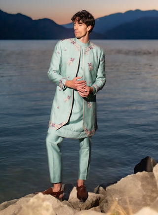 Blue Felicia Contemporary Jacket Set by Jatin Malik available on Indiaspopup.com