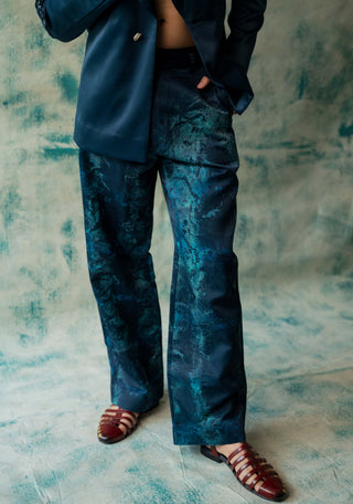 Midnight Blue Sage Blazer And Trouser by Jatin Malik available on Indiaspopup.com