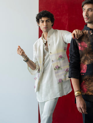 Giverny Ivory Nehru Jacket Set by Jatin Malik available on Indiaspopup.com