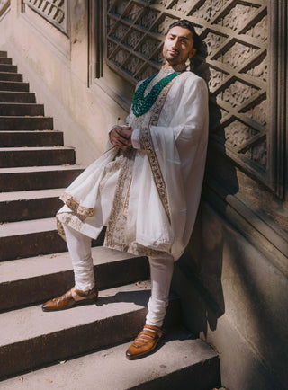 Moonlit Pearl Sherwani Set by Jatin Malik available on Indiaspopup.com