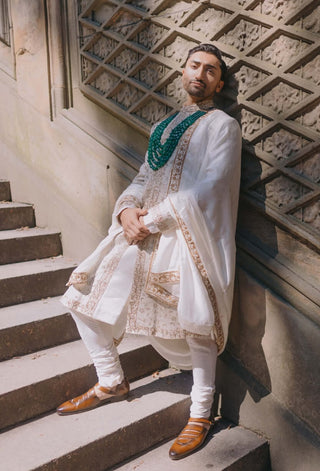 Moonlit Pearl Sherwani Set by Jatin Malik available on Indiaspopup.com