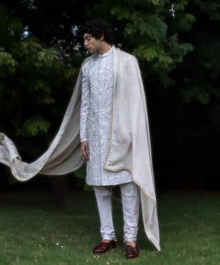 Lilac Grey Rose Sherwani Set by Jatin Malik available on Indiaspopup.com