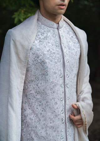 Lilac Grey Rose Sherwani Set by Jatin Malik available on Indiaspopup.com