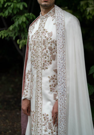 Ivory Fleur Sherwani Set by Jatin Malik available on Indiaspopup.com