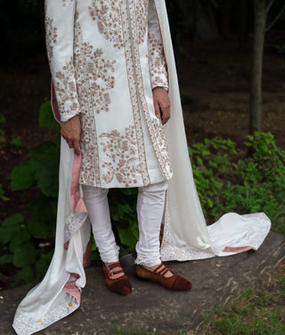 Ivory Fleur Sherwani Set by Jatin Malik available on Indiaspopup.com