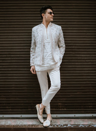 White Dahlia Short Jacket Set by Jatin Malik available on Indiaspopup.com