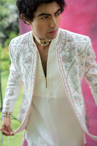 White Dahlia Kurta And Trousers by Jatin Malik available on Indiaspopup.com