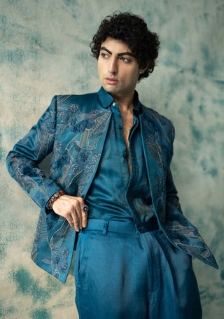 Blue Thistel Short Jacket Set by Jatin Malik available on Indiaspopup.com