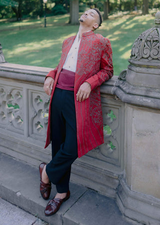 Crimson Lake Contemporary Jacket Set by Jatin Malik available on Indiaspopup.com