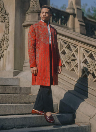 Crimson Lake Contemporary Jacket Set by Jatin Malik available on Indiaspopup.com