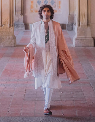 Ivory Whisper Sherwani Set by Jatin Malik available on Indiaspopup.com