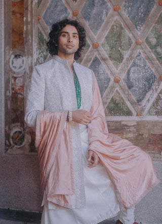 Ivory Whisper Sherwani Set by Jatin Malik available on Indiaspopup.com