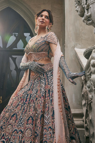 French blue and pink lehenga set