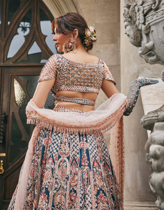 French blue and pink lehenga set