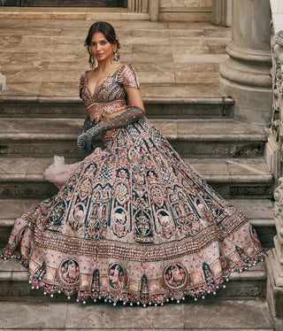 French blue and pink lehenga set