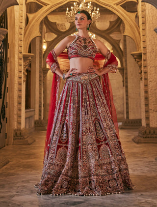 Royal red habutai silk lehenga set