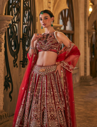 Royal red habutai silk lehenga set