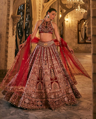 Royal red habutai silk lehenga set