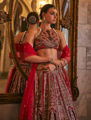 Royal red habutai silk lehenga set