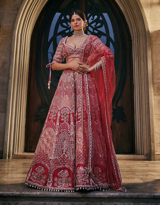 Hot coral contemporary bridal lehenga set
