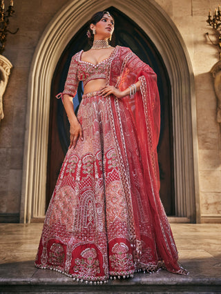 Hot coral contemporary bridal lehenga set