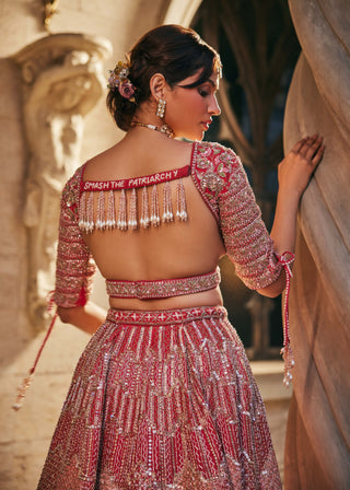 Hot coral contemporary bridal lehenga set