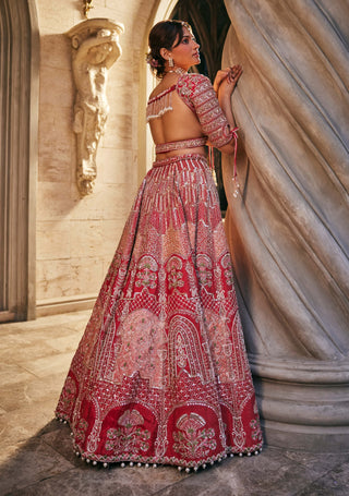 Hot coral contemporary bridal lehenga set