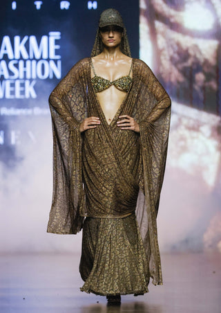 Brown untamed glam sari lehenga and blouse