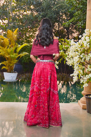 Jade By Monica & Karishma-Red Marsala Lehenga And Top-INDIASPOPUP.COM